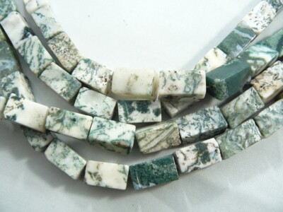 White and Green Agate beads  Rectangle cubes  strands 23 beads 