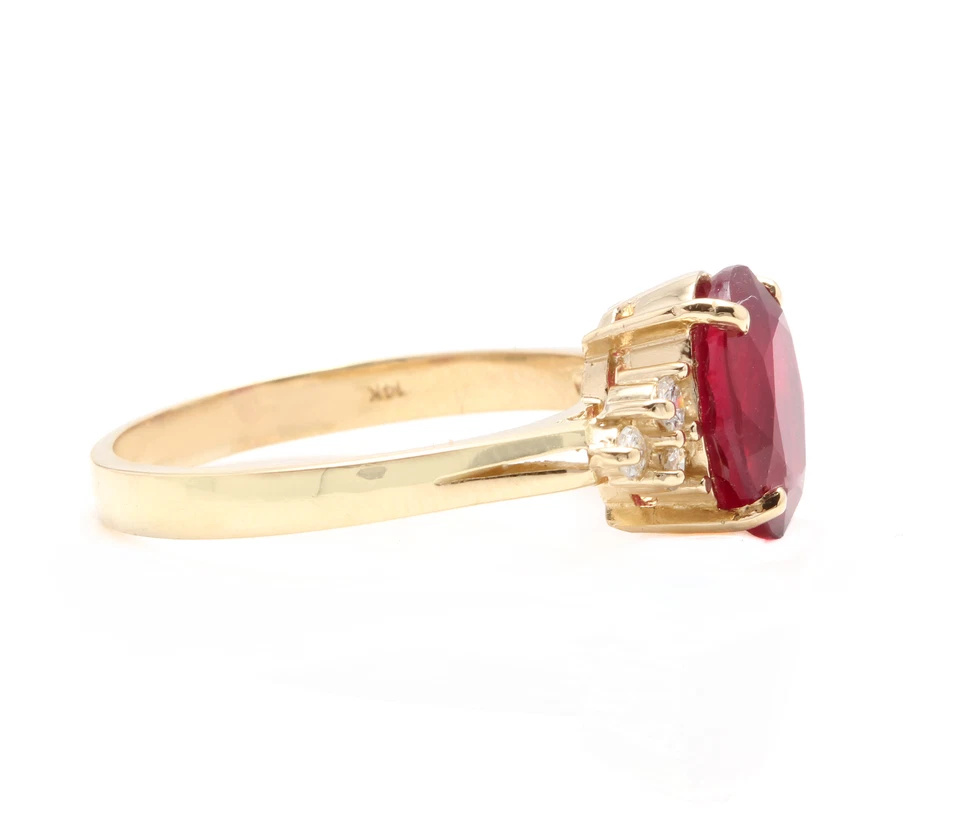 6.34 Ct Natural Ruby & natural Diamond Prong Ring 14K Solid Yellow Gold - Image 4 of 4