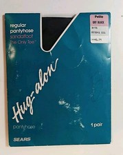NEW Vintage Hug-Alon Petite Pantyhose Sandal Foot The Only Toe Sears Off Black