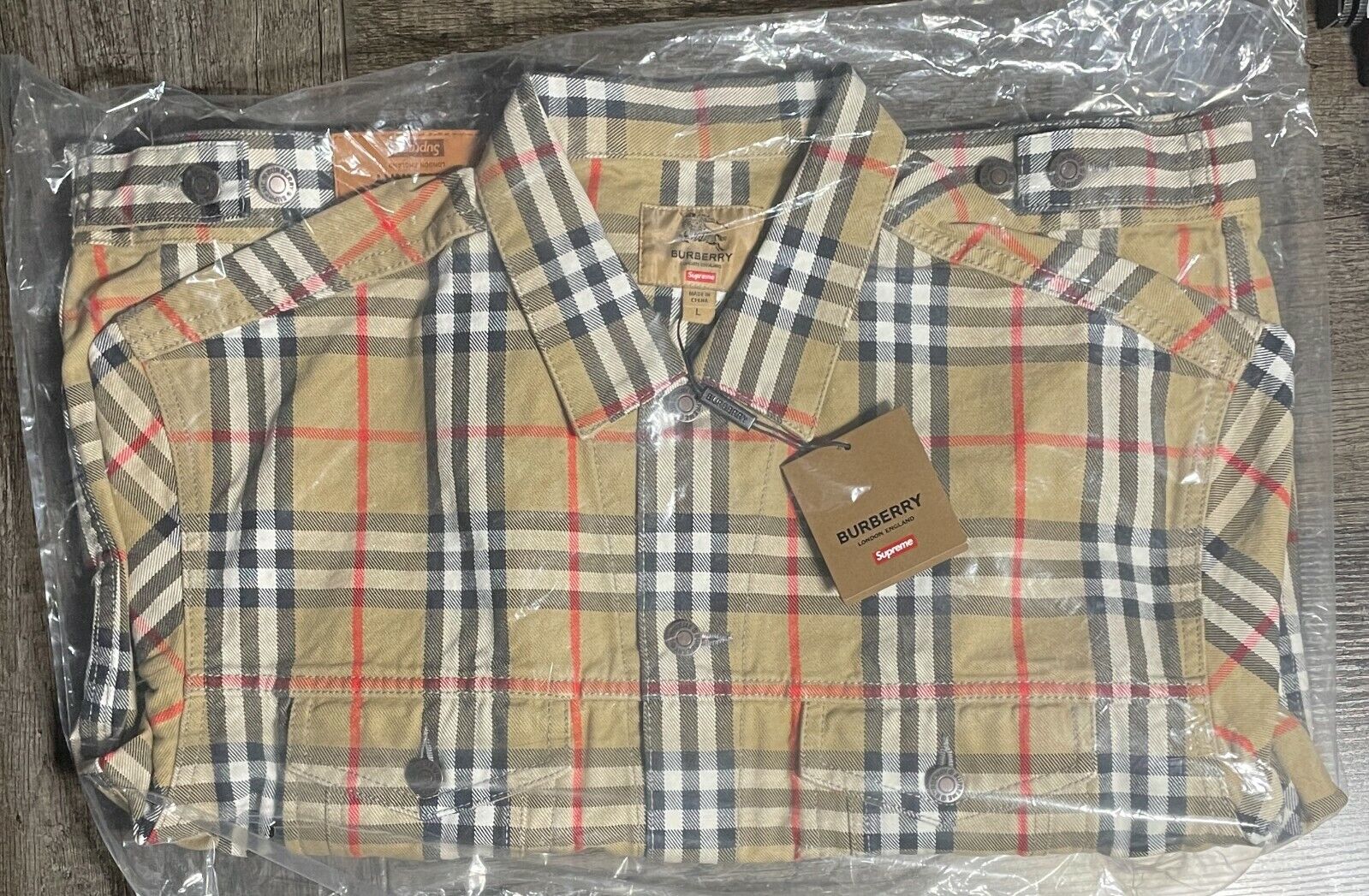 Supreme Burberry Denim Trucker Jacket Beige in Large