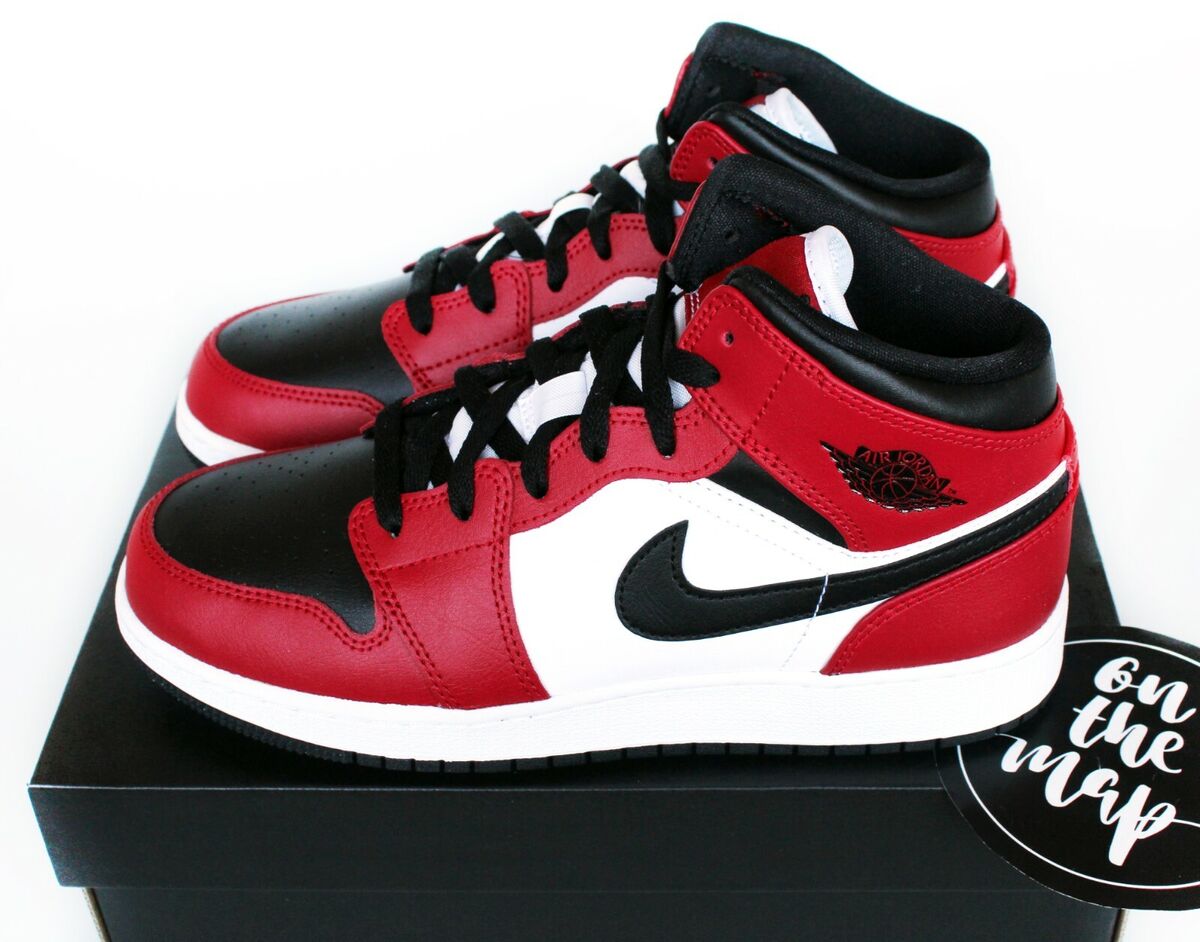 Nike Air Jordan 1 Retro Mid Chicago Toe Red White Black GS UK 3 4 5 US New