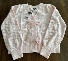 Women  s Small Express Pink Bow Cardigan Brand New NWT V Neck