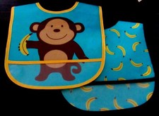 INFANT BOYS LUVABLE FRIENDS MONKEY VINYL BIBS, 2 PK
