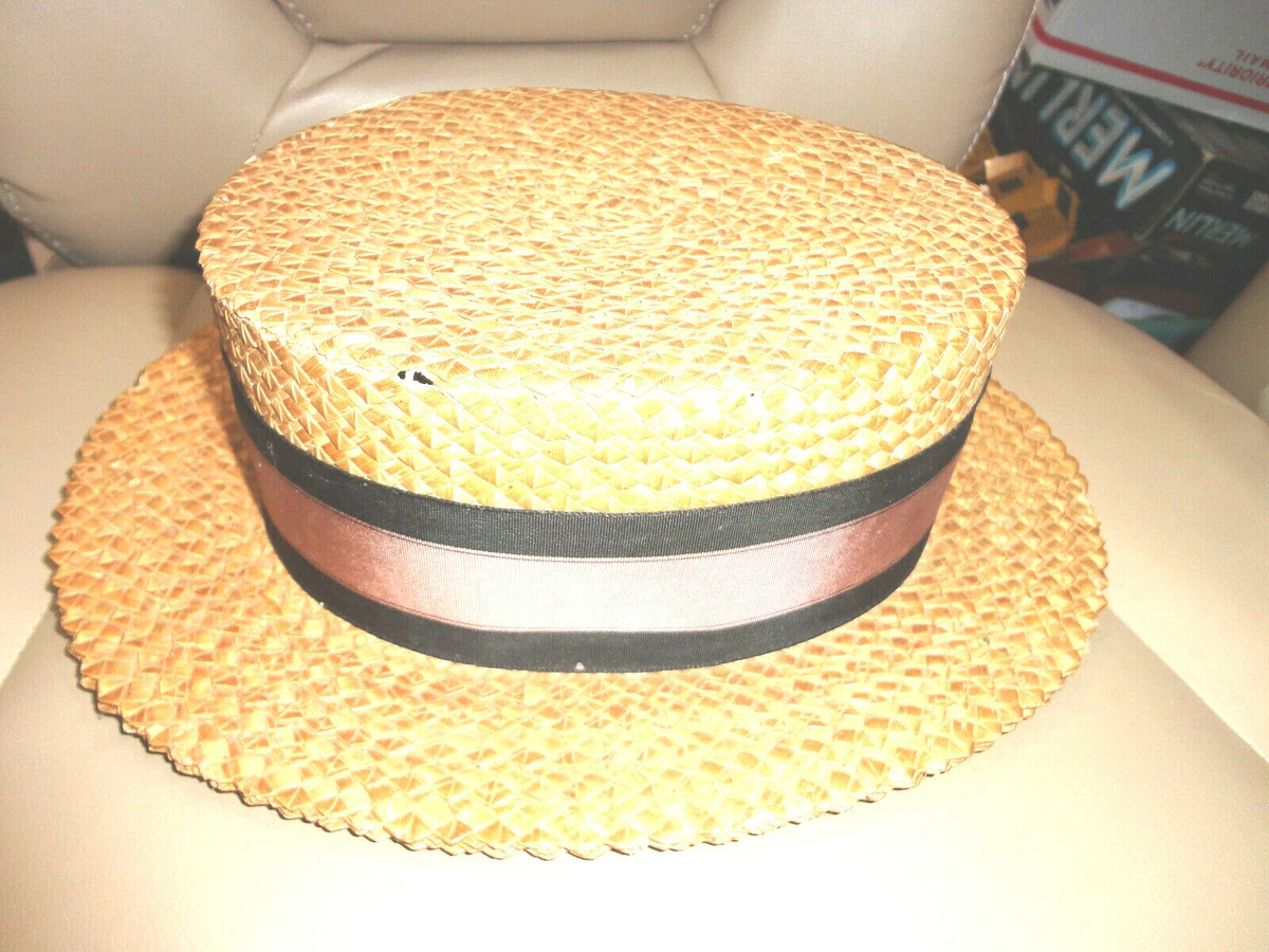 Vintage 1920s Straw Boater / Skimmer Hat 6 3/4 Southcomb Hatter