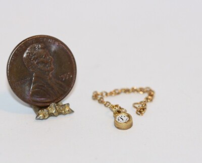 Dollhouse Miniature Pocket Watch on a Fine Chain