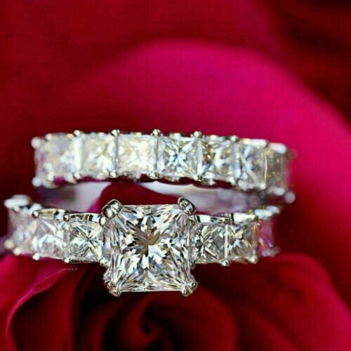 Bridal Ring Set 5Ct Princess Cut Simulated Diamond 925 Sterling Silver ...