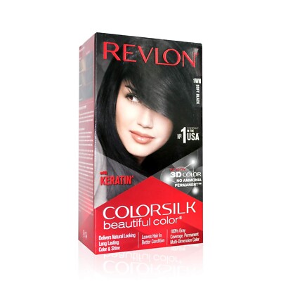 Revlon ColorSilk Permanent Hair Color For Women - Soft Black 1WN (Pack of 1)
