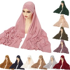 Muslim Women Instant Pull On Ready Made Hijab Long Headscarf Wrap Shawl Cover