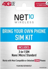 Lot of 8 Net10 - Bring Your Own Phone  3-in-1 Sim Card Kit (4G LTE)