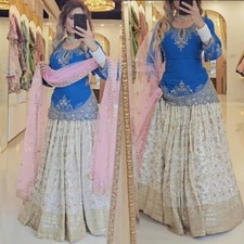 Heavy Designer White Chinon Silk Top Lehenga With Net Dupatta For Women