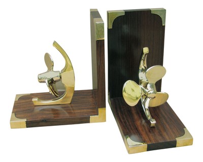 Bookends - Propeller Ship Book Stand Wood & Brass Sea4You Maritime Decoration