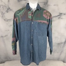 Vintage Denim-ite Western Button Up Long Sleeve Shirt Large