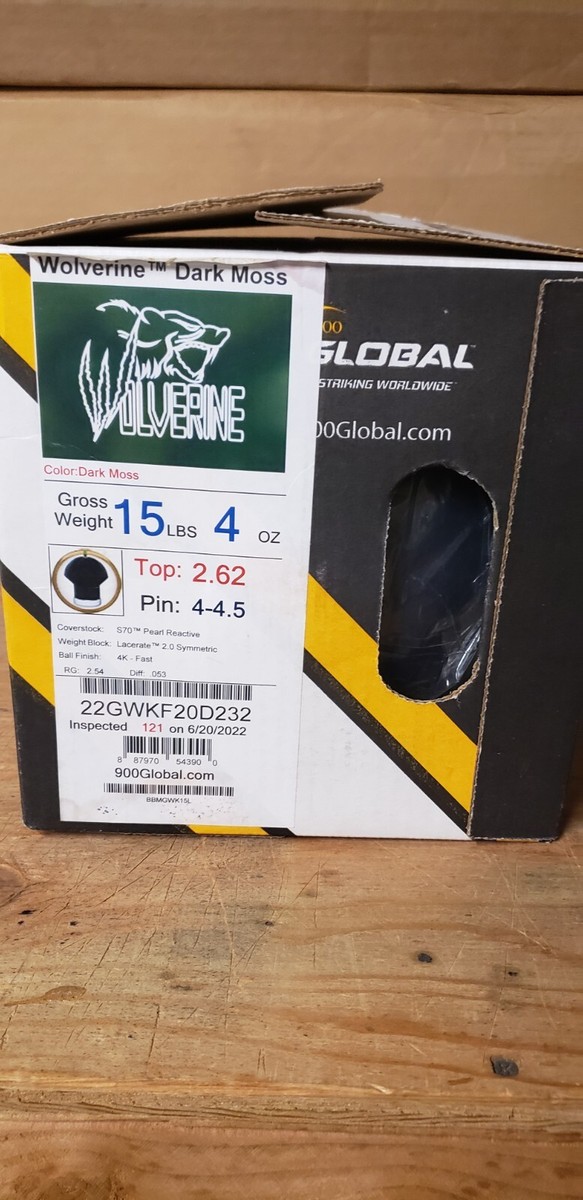 900 GLOBAL WOLVERINE DARK MOSS 15 POUND BOWLING BALL SYMMETRIC