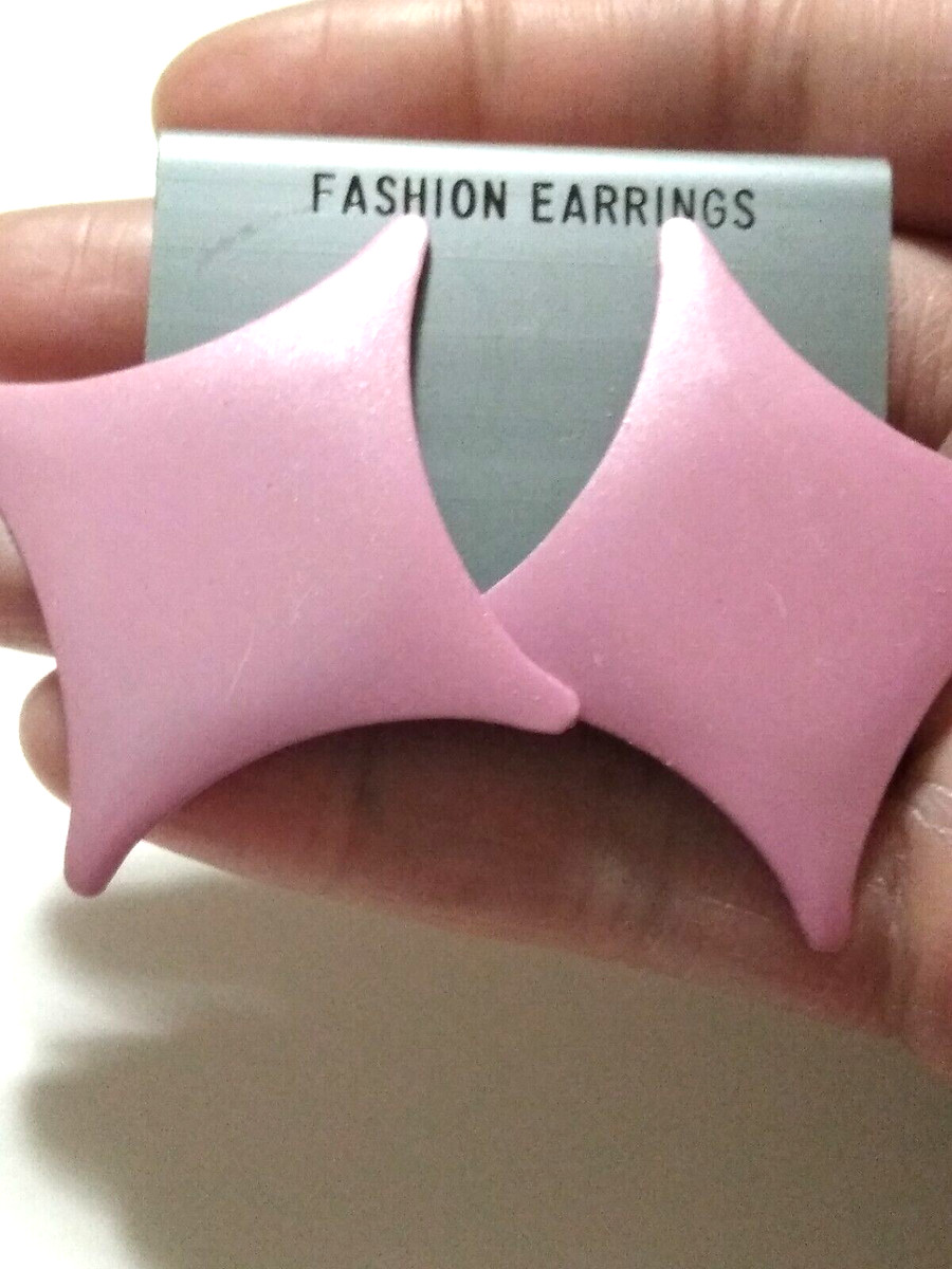 VTG RETRO GLAM METALLIC PINK ATOMIC STARS PIERCED METAL EARRINGS View 6