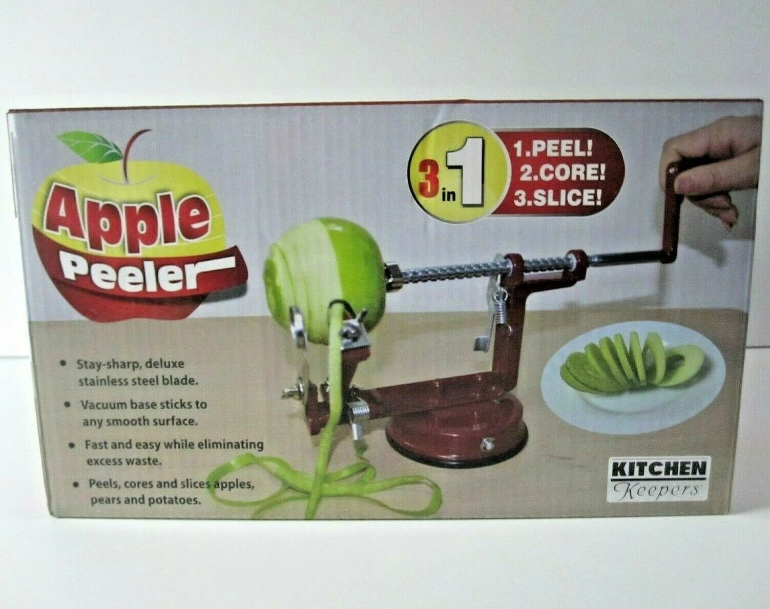 Apple Peeler Corer Kitchen Keepers 3-in-1 Slicer #00482 Pear Potato Brand New!