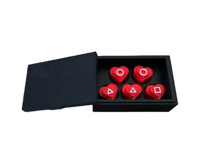 Squid Game 2 herzförmige Gonggi Spielsteine - rote Steine Valentinstag Geschenk