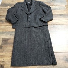 Ashley Ross Skirt Suit Set 10 Vintage Wool Black Marled Pocket Blazer Midi