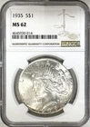 1935 PEACE SILVER DOLLAR NGC MS62
