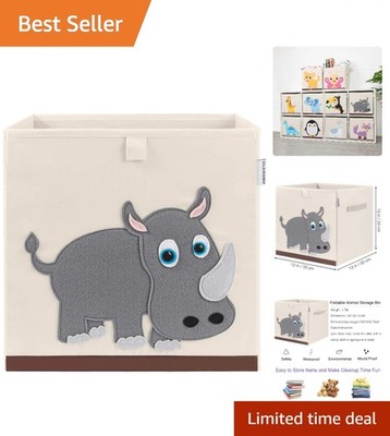 Cute Animal-Themed Foldable Storage Bin for Kids - Durable 13 Inch Toy Box
