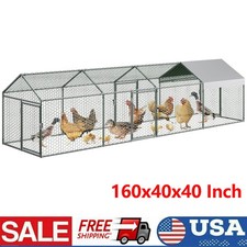 Metal Chicken Coop,Walk-in Hen House w/Cover,Poultry Cage,Chicken Run Yard US