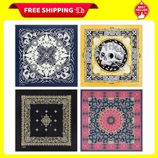 4-Pack 100 Cotton Bandana Set, Vintage Graphic Print, 22x22 inches