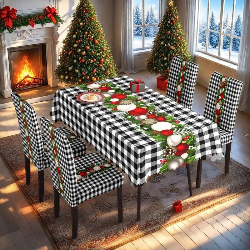 Christmas Tablecloth Rectangle Table Cover Cloth Xmas Dinner Party Home Decor - Image 3 of 4
