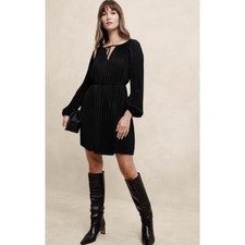 Banana Republic Chiffon Dress Small NEW Pleated Long Sleeve Black Multi Mini MOC