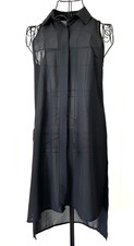 Cotton Express Black Sheer High Low Shirt Dress Size S Sleeveless Button Front