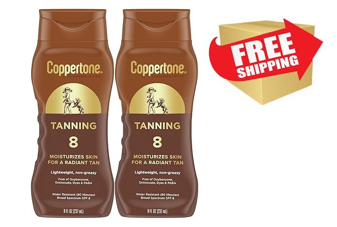 2-Pack Coppertone Tanning Lotion SPF 8 Water Resistant 8 fl oz