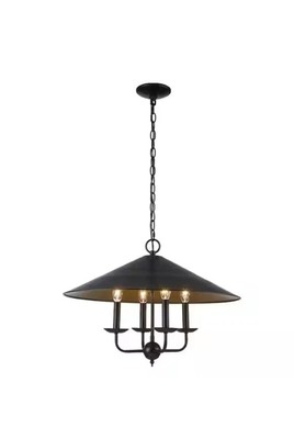 Monteaux 4-Light Black and Gold Chandelier Light Fixture with Metal Shade