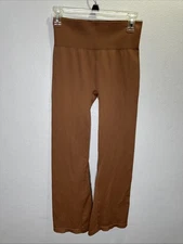 OQQ Women’s Size Large Ribbed Flare Leggings Brown Stretch High Rise
