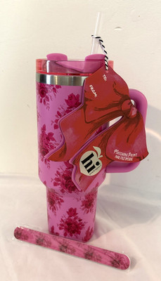 Hi Peach Layne Pink Toile Beauty 40oz Insulated  Tumbler W/ Matching Nail File