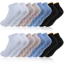 8 Pairs Fuzzy Socks with Grips Women Ankle Short Slipper Non Slip Fluffy Set
