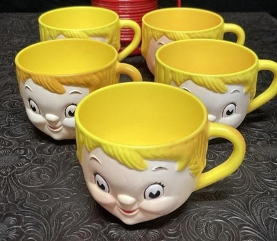 Lot of 5 - Campbell's Kid Plastic Soup Mug Cup Face - Dolly Dingle - 1970s