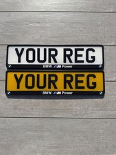 X2 BMW M Power Number Plate Frames UK Black White Logo Front Rear Set