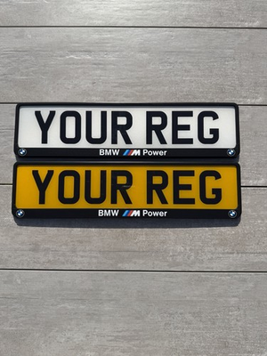 #ad BMW M Power Number Plate Frames X2 UK Black White Logo Front Rear Set GBP 16.99