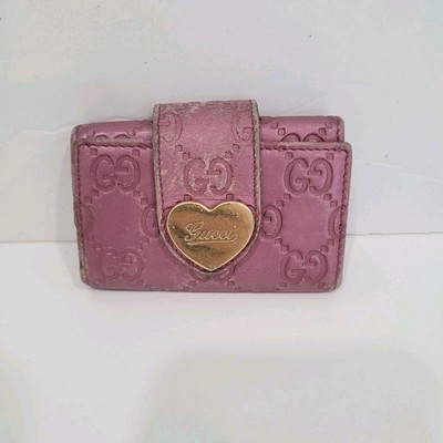 Gucci Heart Logo Key Holder Wallet Case Leather Small Purple Metallic Charm
