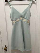 ASOS Light Blue V-Neck Slip Mini Dress Beaded Sequin Adjustable Straps Zip US2