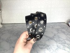 Black Genuine Leather Belt With Silver Embellishments Women  s Medium