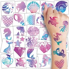 CHARLENT Glitter Mermaid Temporary Tattoos for Kids,74 Multicolor
