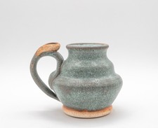 Hand-Thrown Studio Pottery Mug Signed - Verdigris Crater Glaze with Thumb Rest