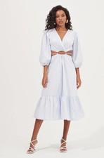 ASTR The Label Rosewood Cutout Waist Midi Dress Light Blue Size S NWT
