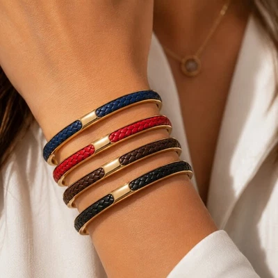 Bracelet UNISEXE en Acier Inoxydable et cuir Tressé – Élégance Intemporelle - Photo 1/4