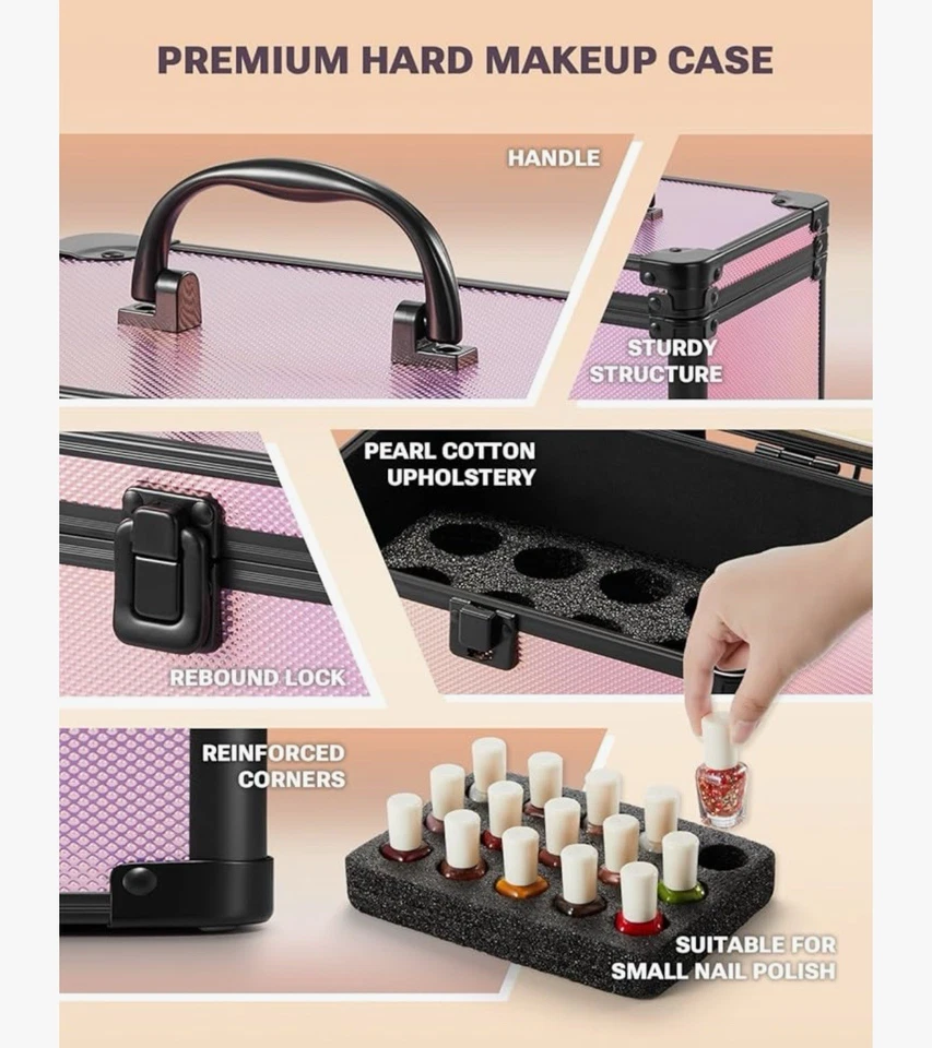 Caja de Maquillaje Qislee Mini con Espejo Iluminado Desmontable, Estuche Pequeño Impermeable Foto 4 de 4