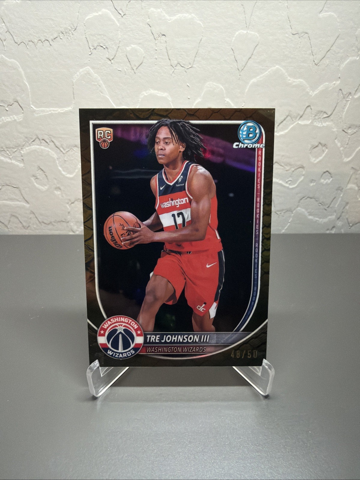 2025-26 Bowman Chrome Tre Johnson III Gold Reptilian Rookie RC /50 Wizards