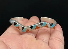 Sibert & Janita Kallestewa Zuni Sterling Silver Mix Stones Inlay Cuff Bracelet