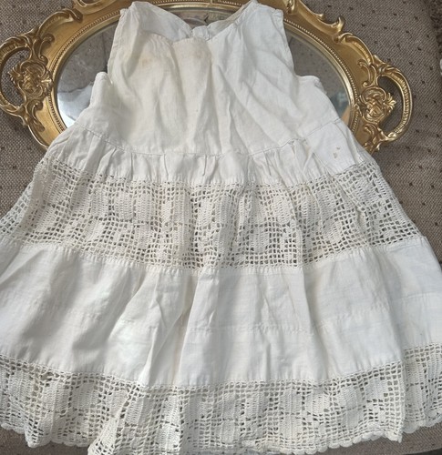Antique Whites Doll Dress With Crochet Lace For Antique Bisque Or German Doll