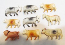 SMALL CELLULOID ANIMAL LOT of 9 VINTAGE BULLDOG PIG HORSE COWS DONKEYS JAPAN