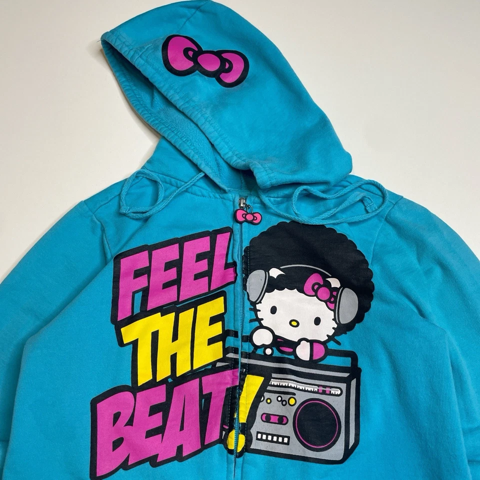 Винтажная куртка с капюшоном Y2K Hello Kitty Sanrio Music Beat L бант РЕДКАЯ - Изображение 2 из 4