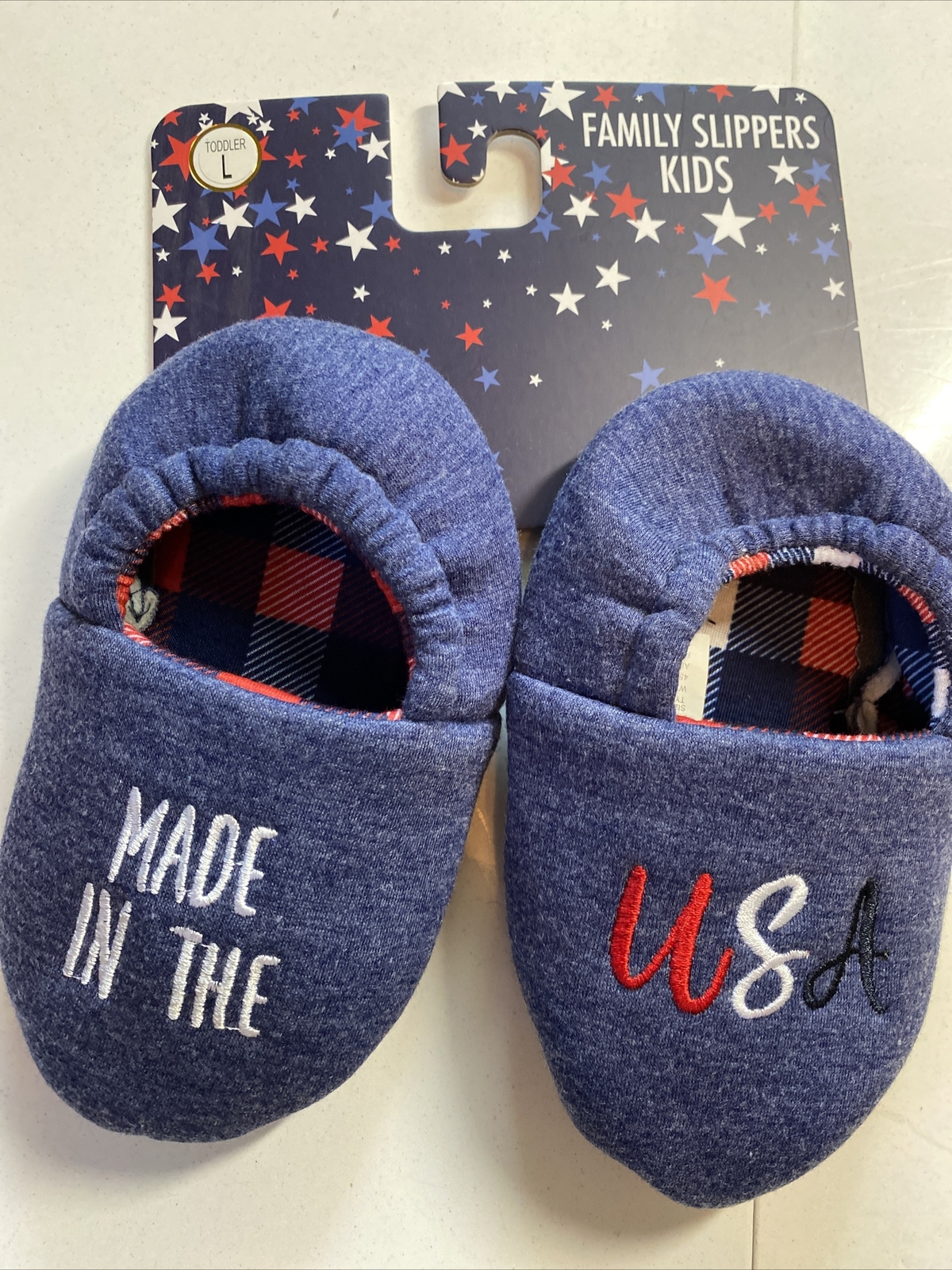 APL Unbranded Toddler Lg Blue Checked Plush Insole Runner All American Kid Slippers